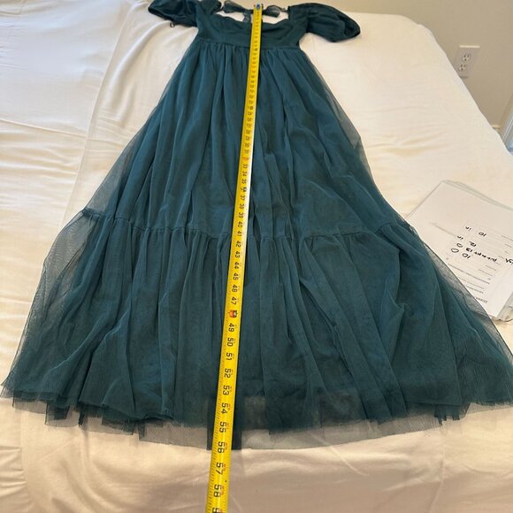 Anaya With Love Emerald Green Tulle Maxi Dress Size 2 Puff Sleeve Formal Gown - Picture 12 of 16